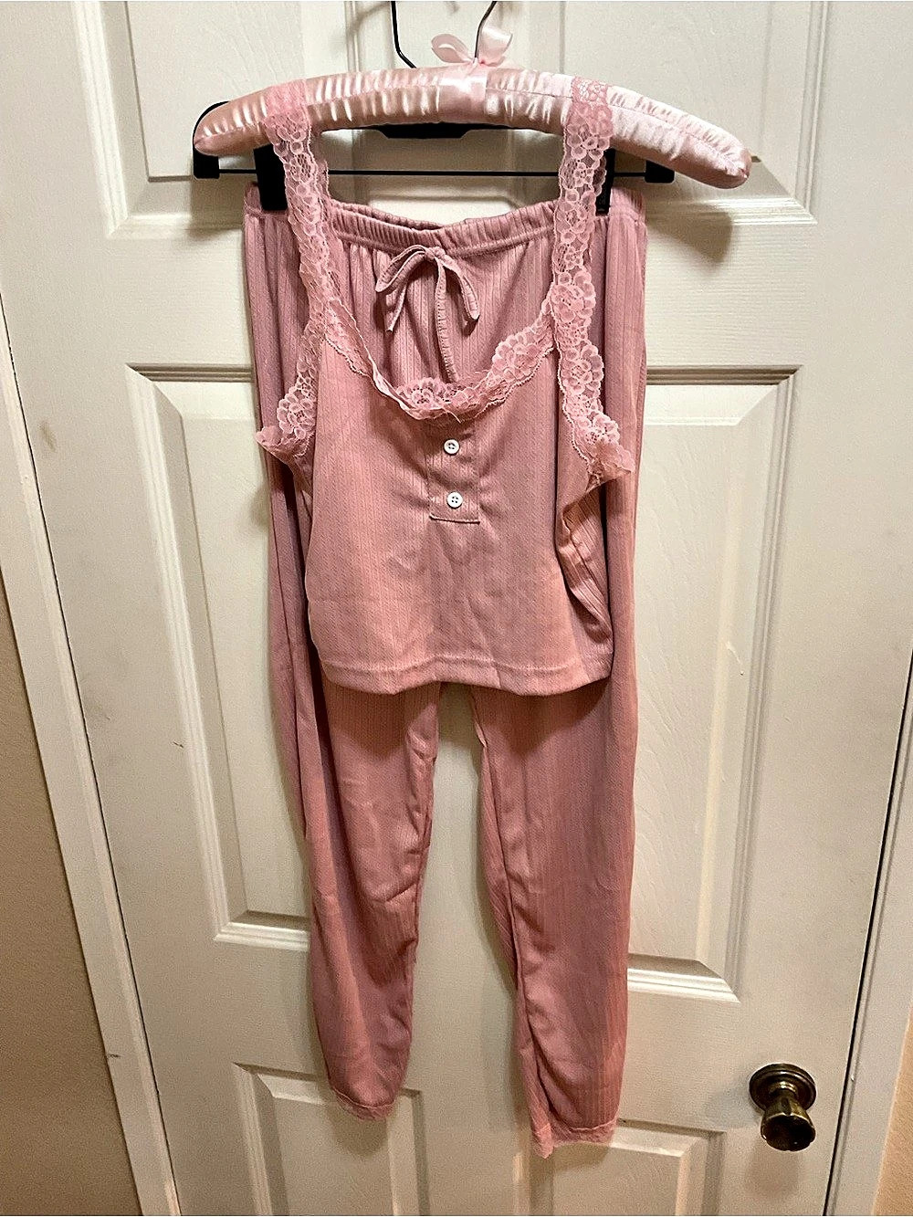 Pink Lace Trim Pajama Set Like New